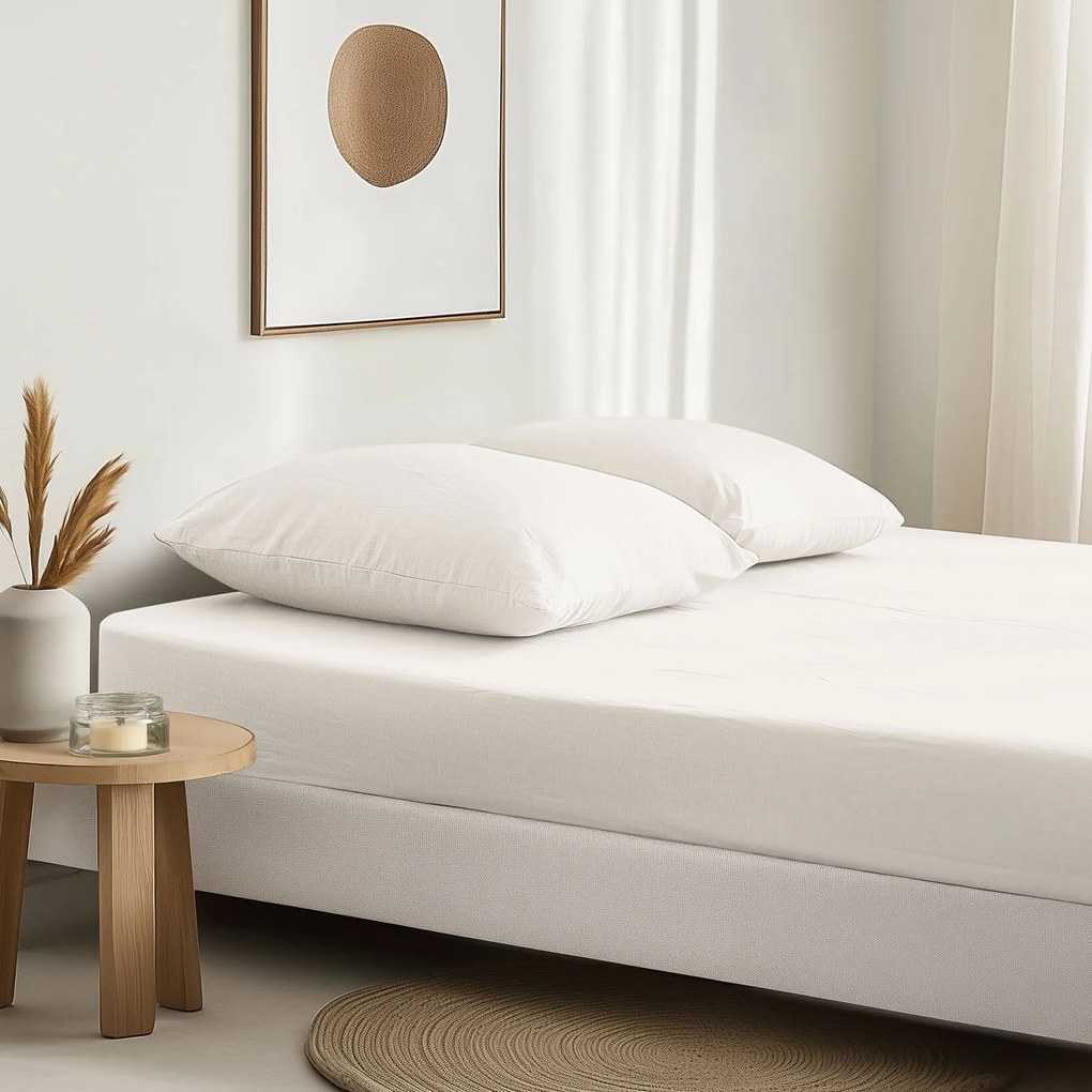 Goldea lenvászon keverék körgumis lepedő - elefántcsontszín 90 x 200 cm