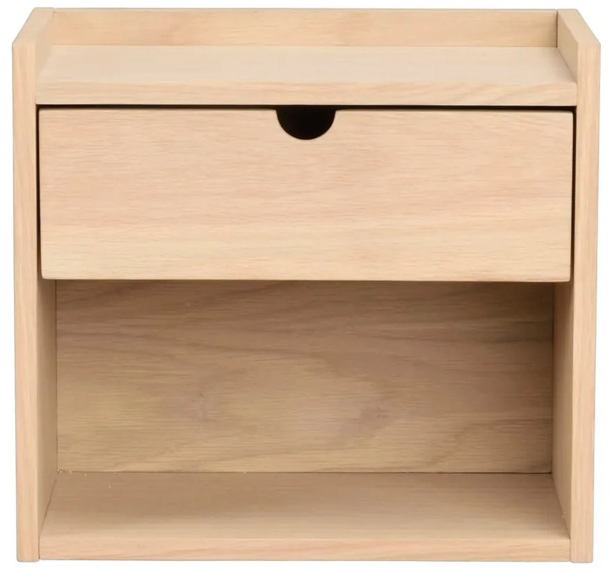 Natúr színű tölgyfa függő-polcokkal éjjeliszekrény Hillmond – Rowico