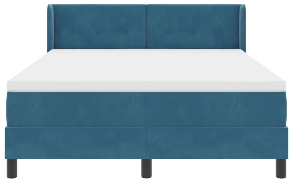 Boxspring Ágy Mattal Sötétkék 140x200 cm Bársony