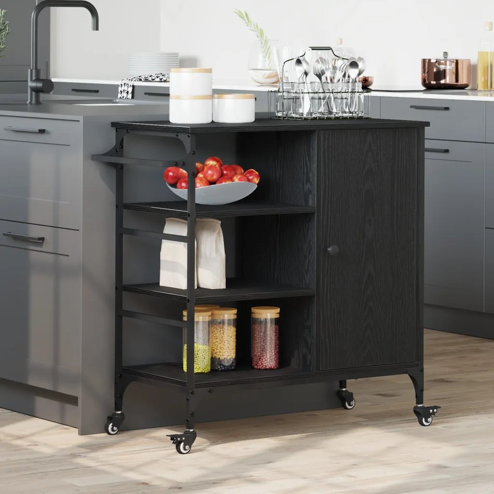 Konyhai Kocsi Fekete Tölgy 87.5x38.5x84.5 cm Szerelt Fa