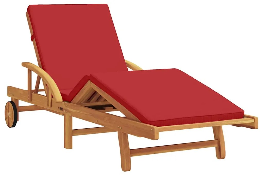 vidaXL Napozó párnával 1-személy Piros 200 x 67 x 84cm Tömör akácfa