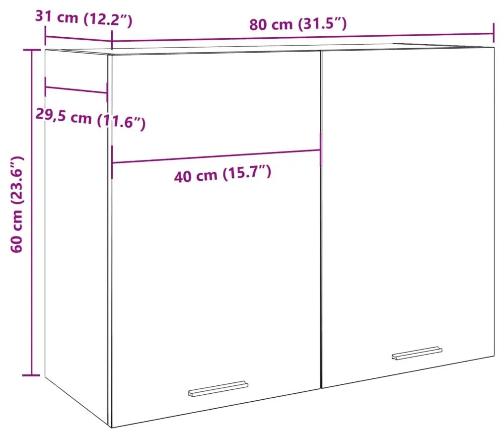 kézműves tölgy színű szerelt fa függőszekrény 80x31x60 cm