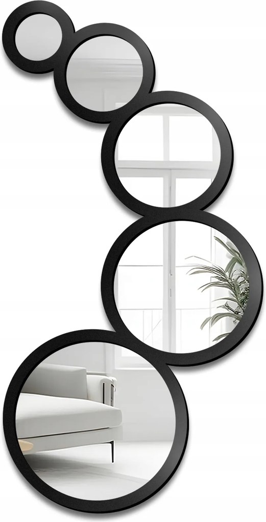 Dekorációs tükör 5 karika Dyzma fekete Mdf keretben 100x202 fali