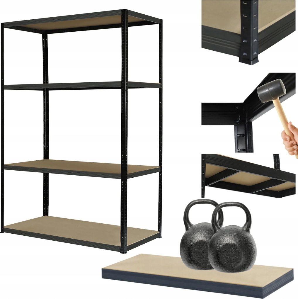 Fém könyvespolc Black Premium garázs állvány Helios 180x90x50cm 4Px275kg