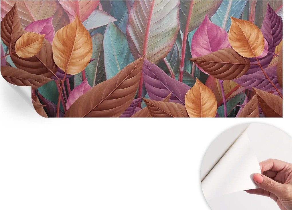 Öntapadós tapéta Fali furnér 3D hatás Színes levelek 250x104 cm
