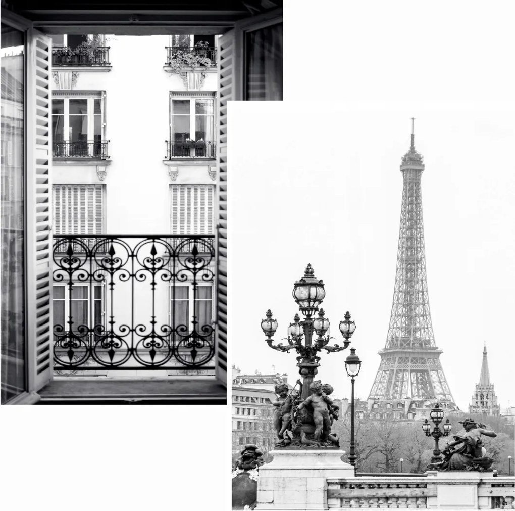 Poszter szett 2db 40x50cm eviero Paris Eiffel-torony Párizs fekete-fehér