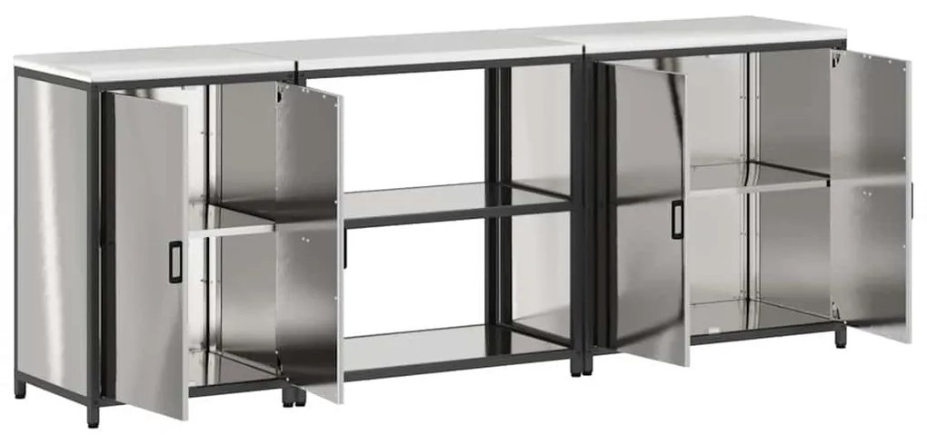Konyhai Tároló Készlet polcokkal 3 pcs Ezüst 240 x 50 x 92 cm
