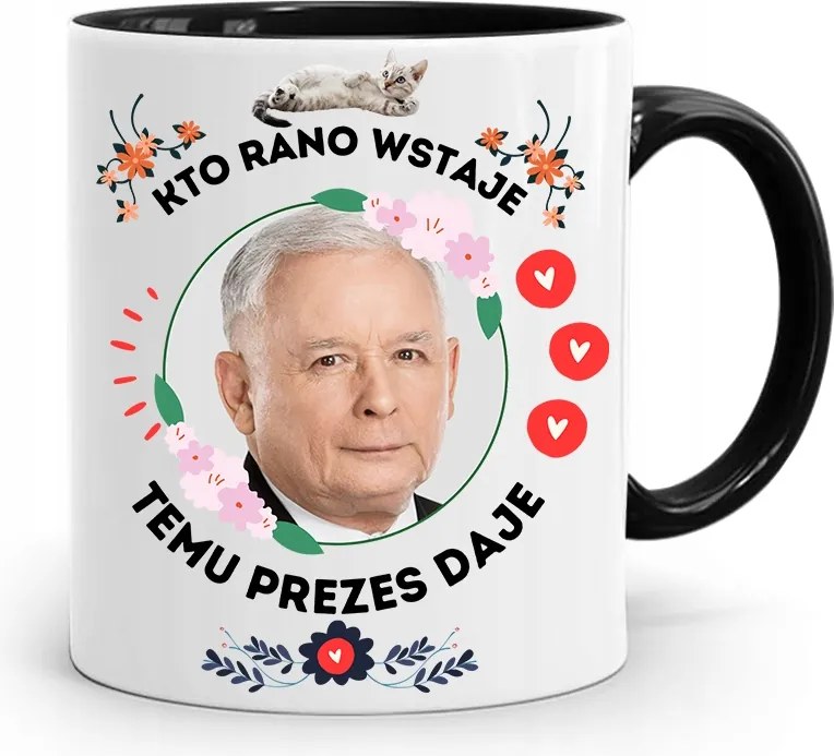 Bögre Fekete Vicces Pis Jaroslaw Kaczynski nyomott mintával