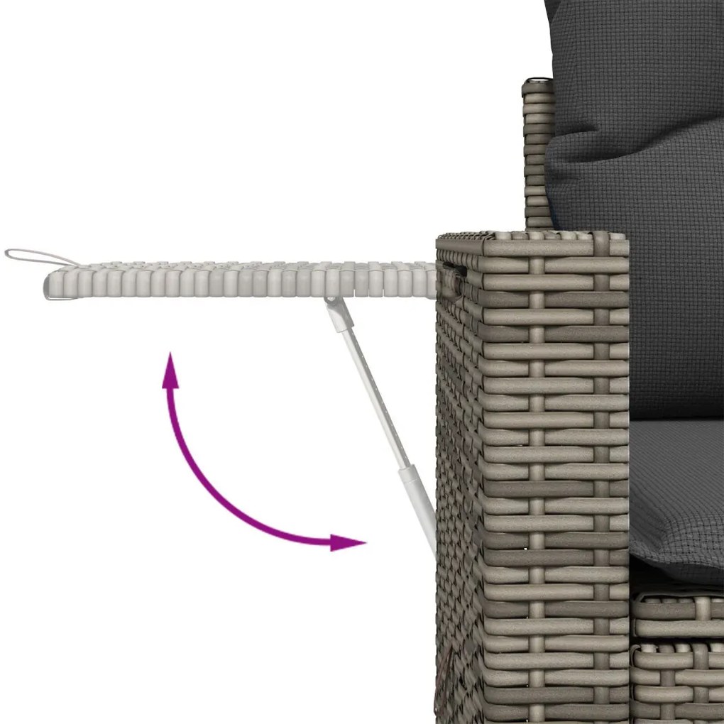 12 Darabos Kerti Kanapé Szett Párnákkal Szürke Poly Rattan Akáccal, 3 Darabos Kerti Étkező Szett Párnákkal Szürke Poly Rattan Akáccal