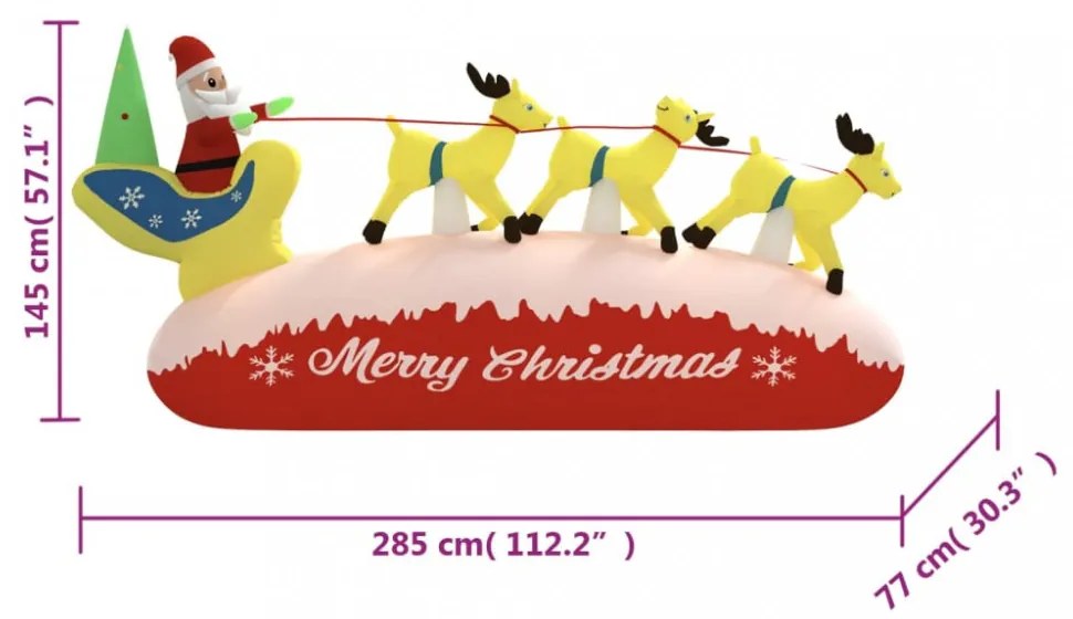 felfújható karácsonyi Mikulás és rénszarvas LED-ekkel 145 cm