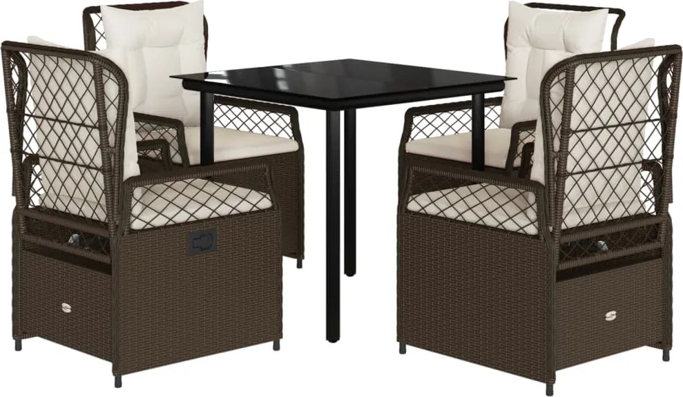 vidaXL 5 részes barna polyrattan kerti étkezőgarnitúra párnákkal