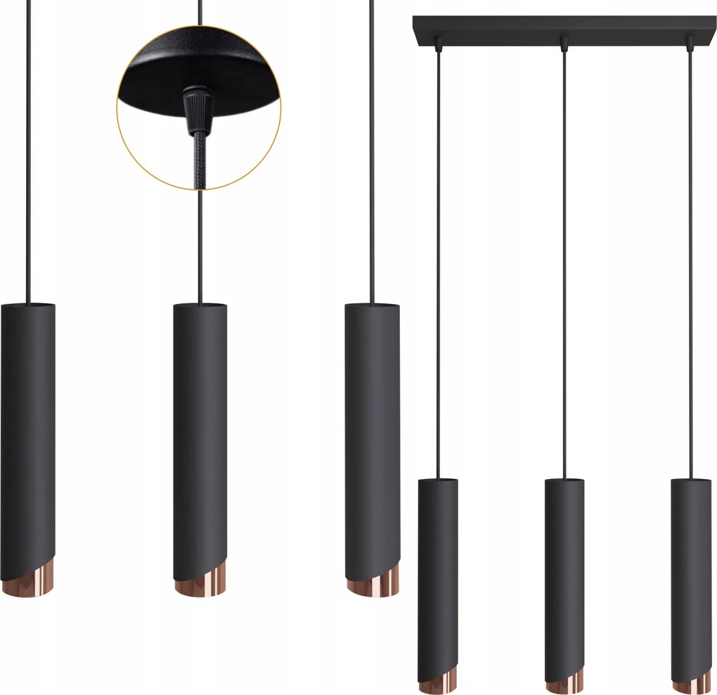 Mennyezeti függeszték lámpa fém túlnyúlás Bragi Fekete Réz 3xGU10 Led