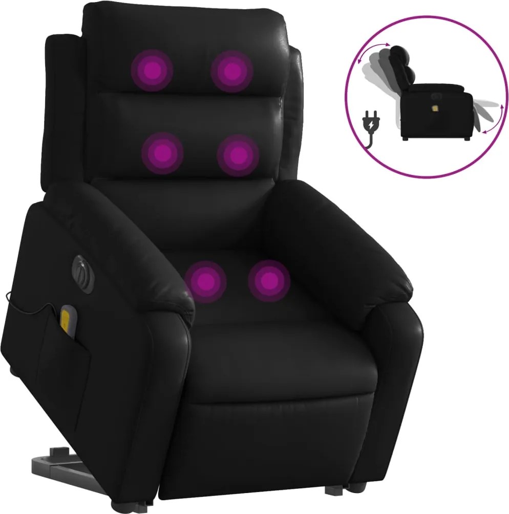 vidaXL elektromos fekete műbőr felállást segítő dönthető masszázsfotel