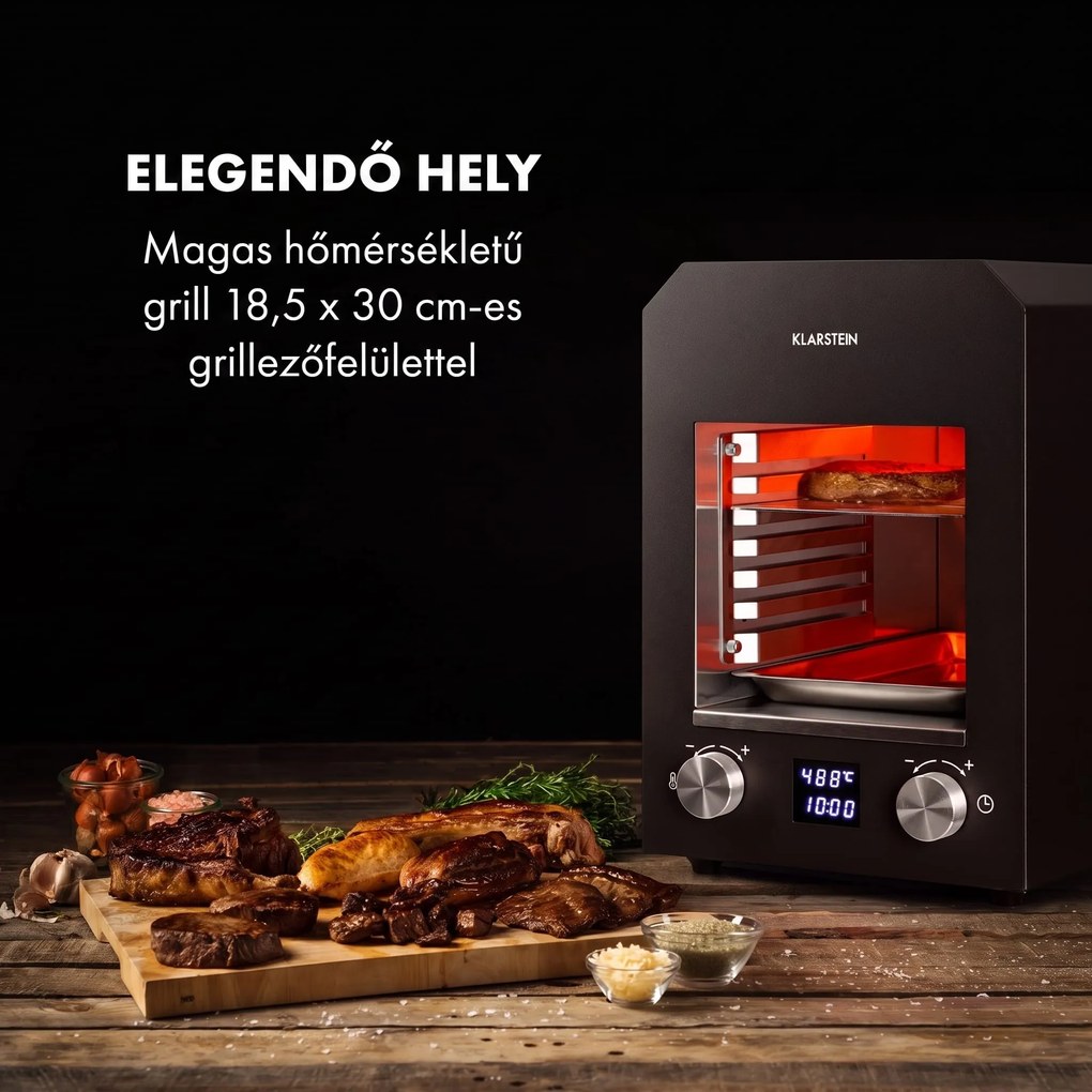 Klarstein Hannibal, magas hőmérsékletű grill, 2200 W, 850 °C, beltéri, rozsdamentes acél, ezüst
