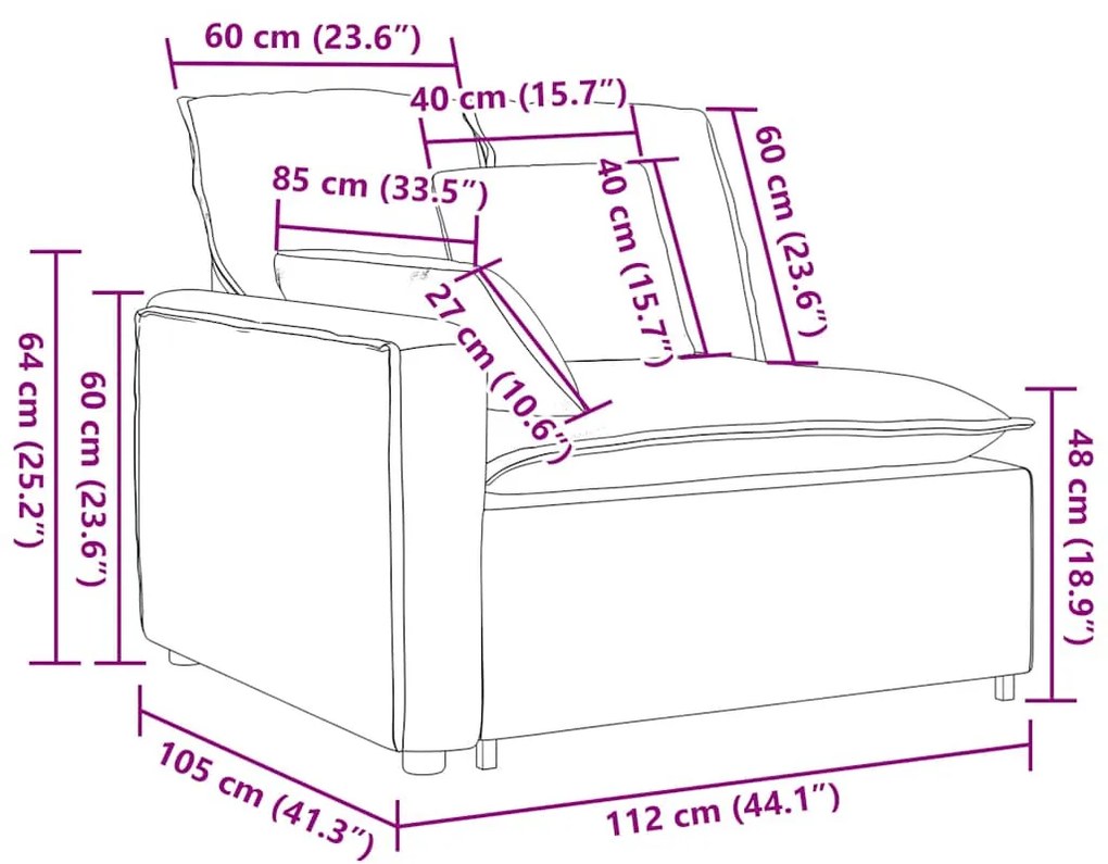 kék moduláris kanapé karfás végmodul párnákkal 100 cm