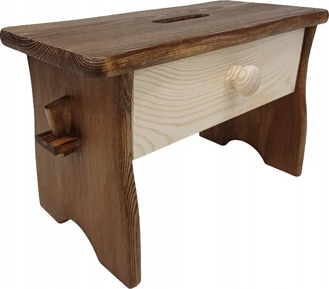 Közepes Méretű Etetőszék Dió Színben, Fenyő Fiókkal Zsámoly Szék