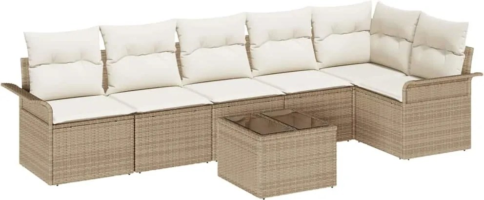 vidaXL Kerti Kanapé Szett párnával 7 pcs Bézs polirattan