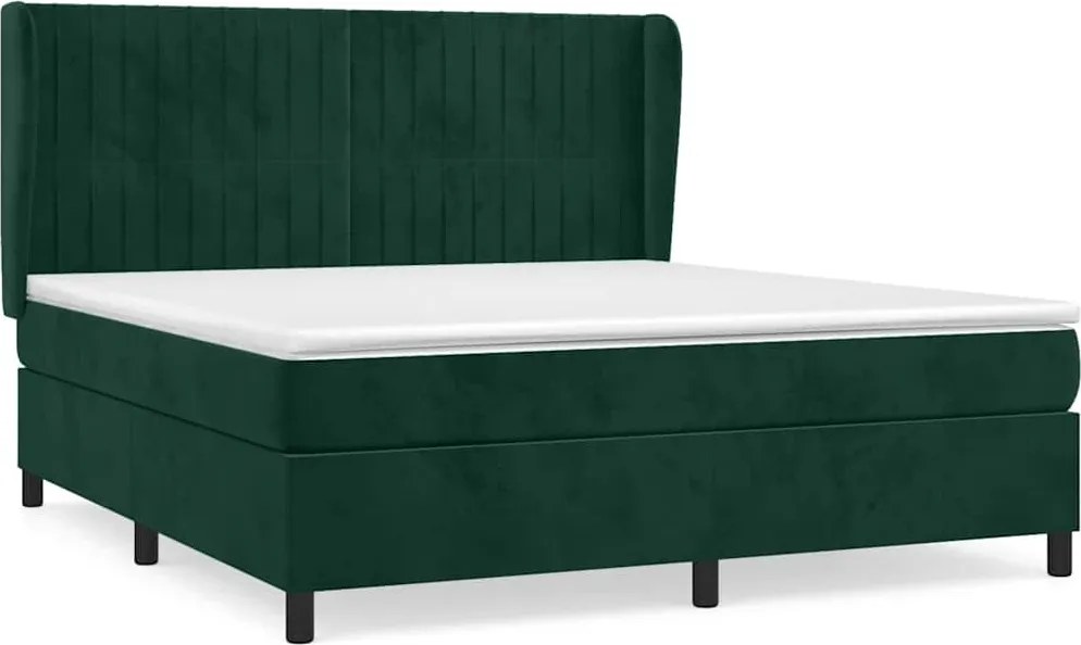 vidaXL sötétzöld bársony rugós ágy matraccal 160x200 cm