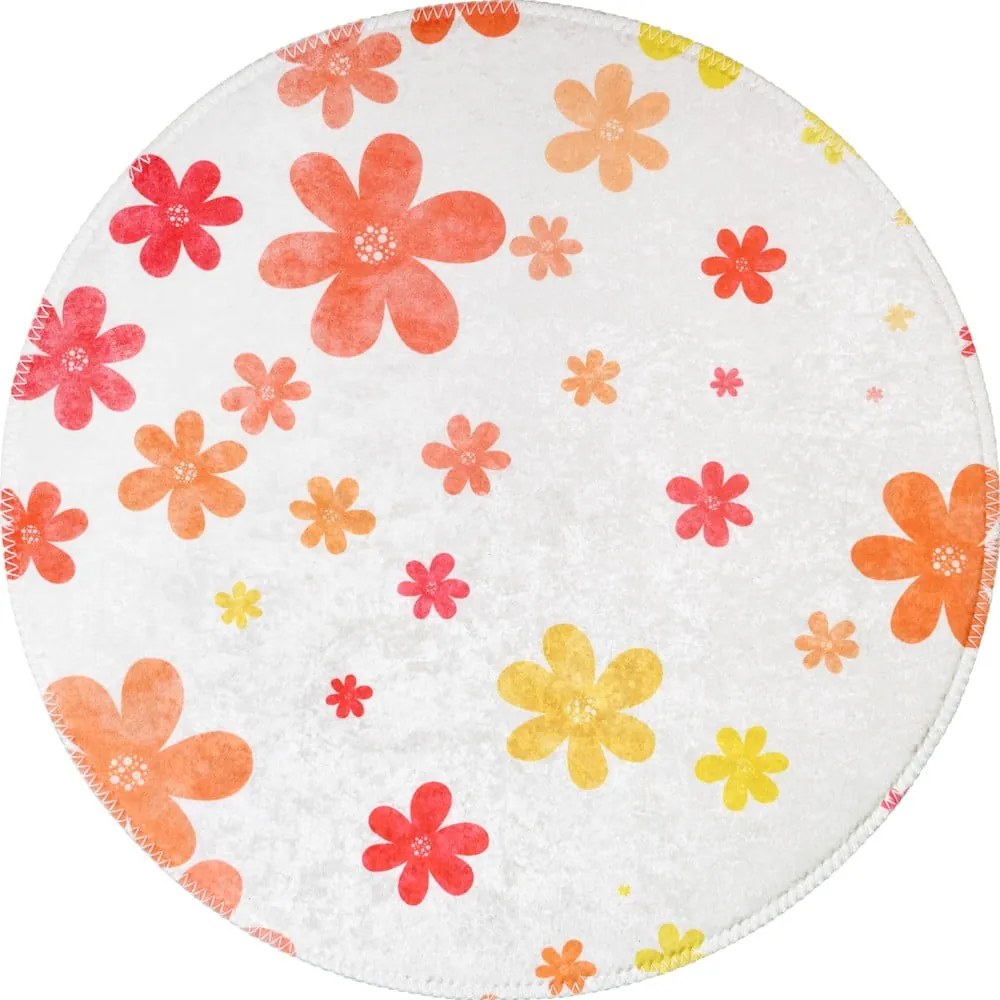 Narancssárga-elefántcsont színű mosható gyerek szőnyeg ø120 cm Fall Flowers – Vitaus