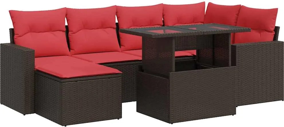 vidaXL 7 részes barna polyrattan akácfa kerti ülőgarnitúra párnákkal