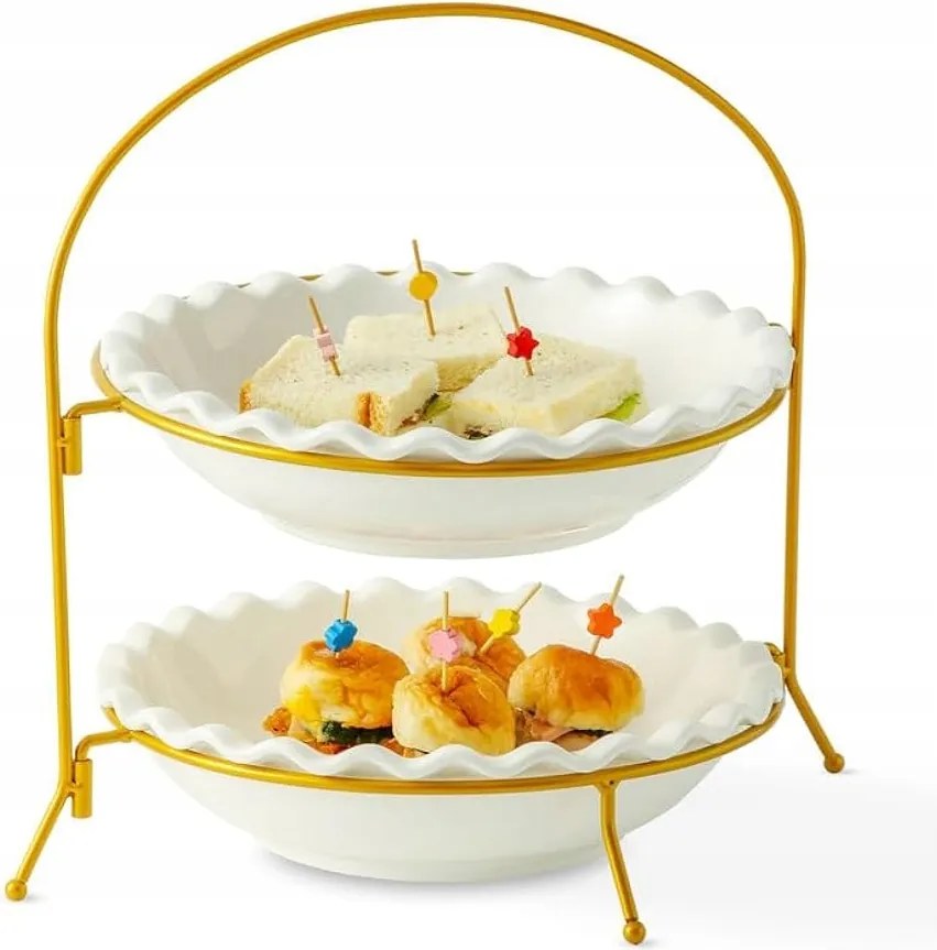 Kétszintes kerámia tál sütemény és gyümölcsökhöz elegancia az otthonodban