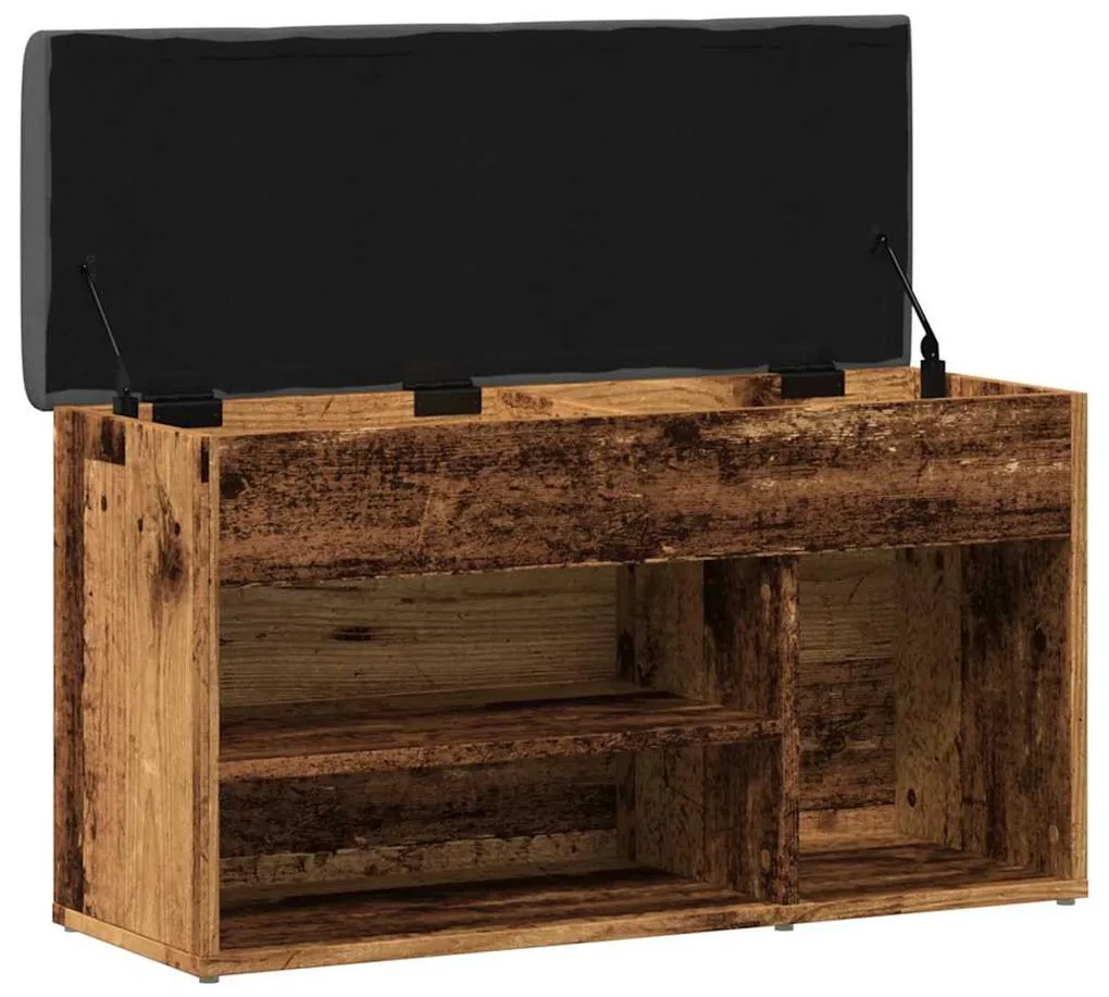 antik fa szerelt fa cipőtároló pad 82x32x45,5 cm