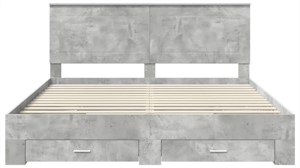 vidaXL Ágykeret fejtámlával fiókkal Beton Szürke 200 x 200 cm Faanyag