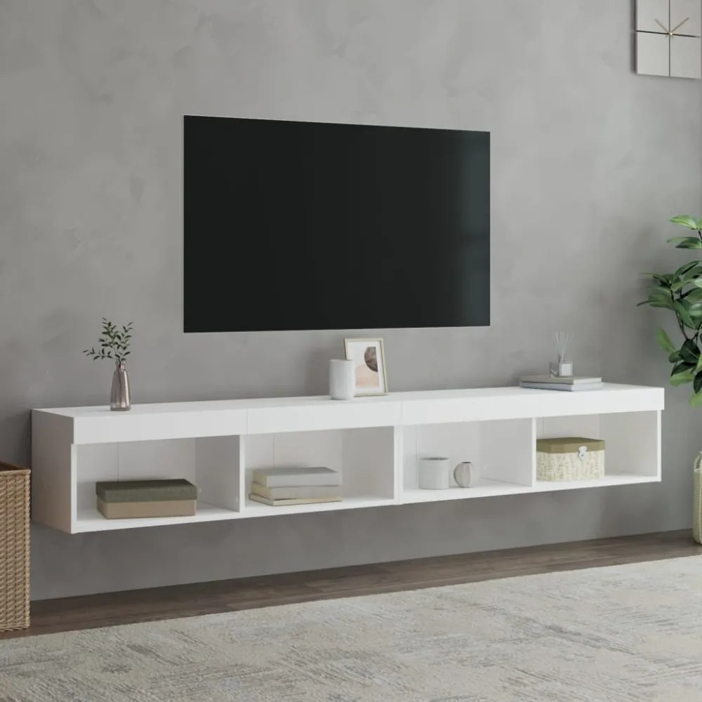 2 db fehér TV-szekrény LED-világítással 100x30x30 cm