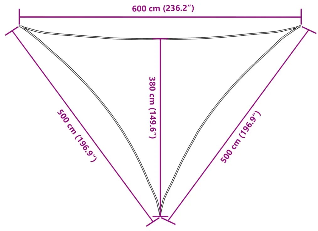 krémszínű háromszögű oxford-szövet napvitorla 5 x 5 x 6 m