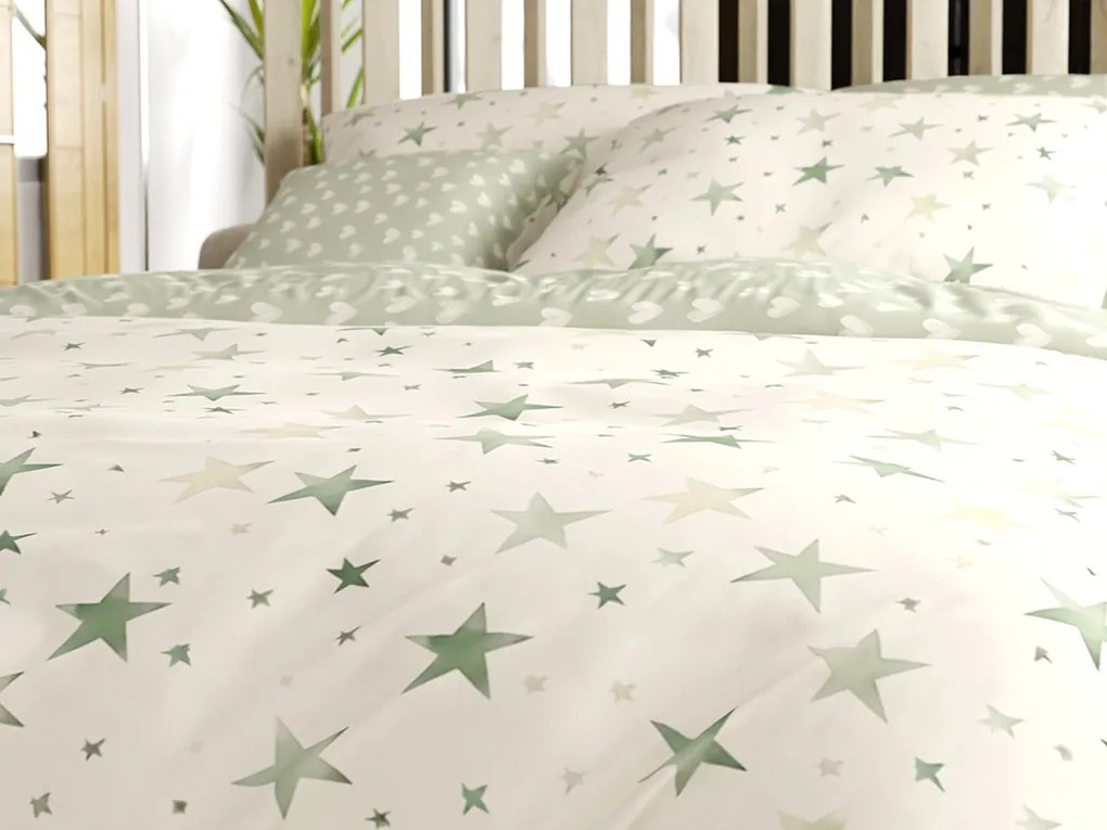 Mikroszálas ágynemű STARS HEARTS zöld Ágyneműhuzat mérete: 70 x 90 cm | 140 x 220 cm