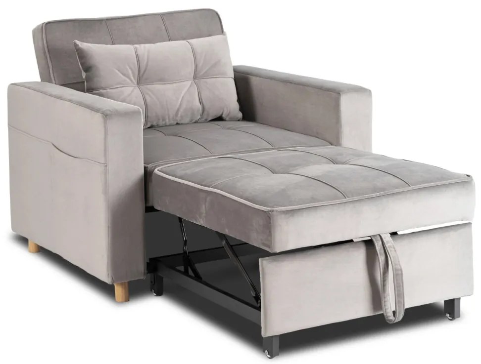 Ágyazható Fotel Szürke Bársony Kárpittal. SOLOR