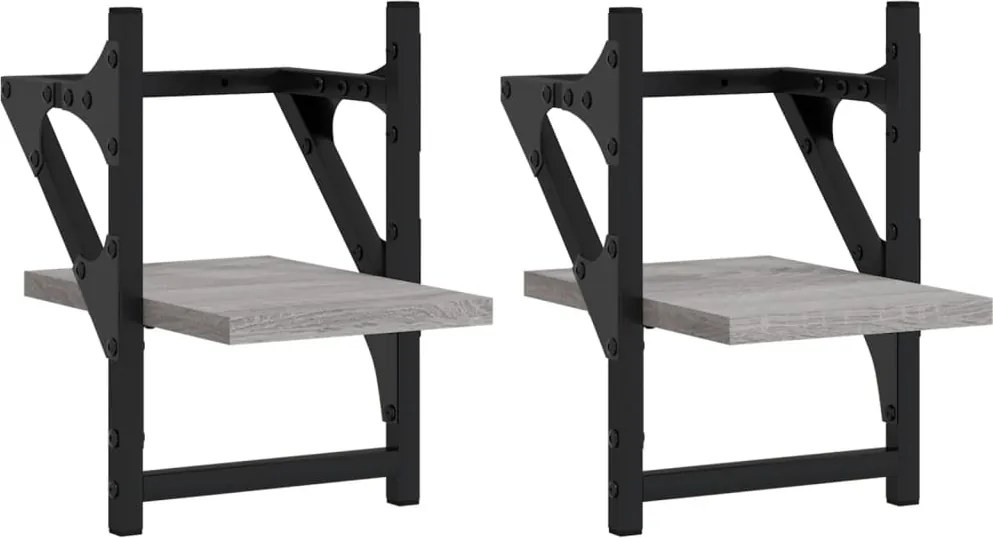 vidaXL 2 db szürke sonoma színű fali polc rúddal 20 x 25 x 30 cm