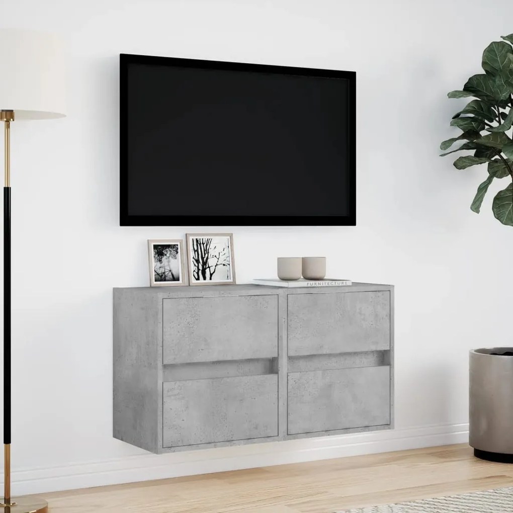 2 db betonszürke fali TV-szekrény LED-del 41 x 31 x 45 cm