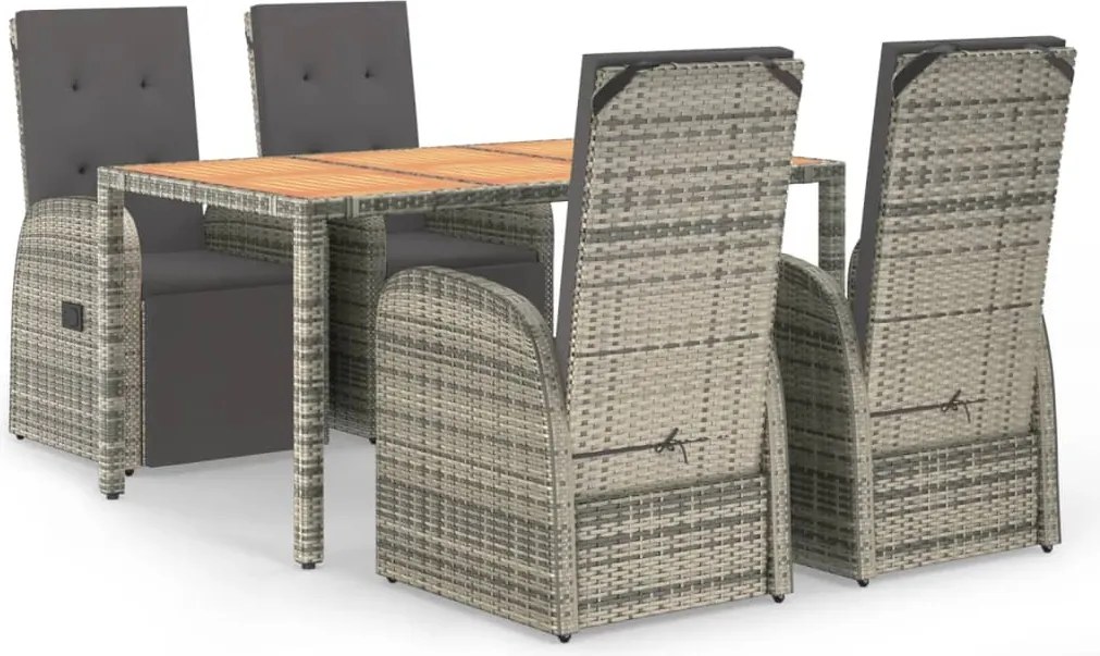 vidaXL 5 részes szürke polyrattan kerti étkezőgarnitúra párnával