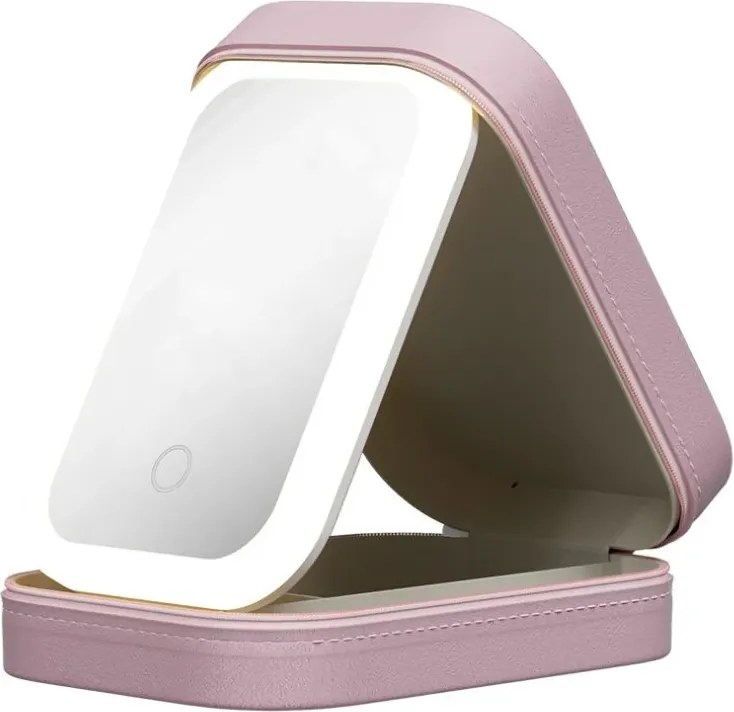 Utazó kozmetikai rendszerező beépített LED tükörrel és USB töltővel VERK - zöld