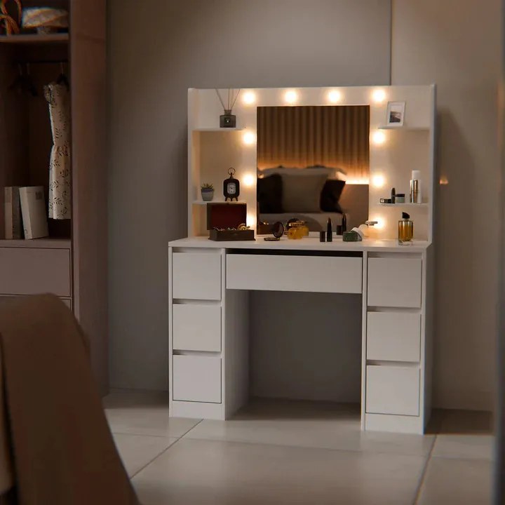 Juskys Malia toalettasztal LED világítással - fehér