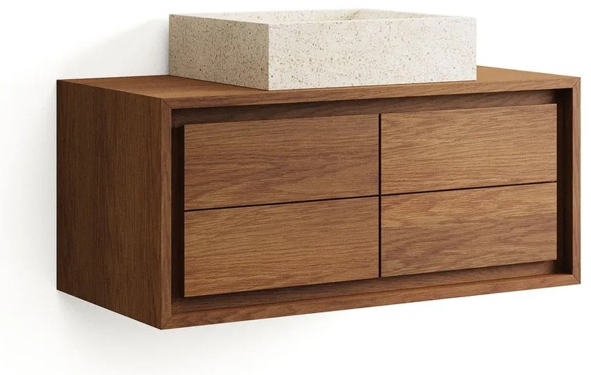 Sötétbarna teakfa fali mosdó alatti szekrény 90x40 cm Kenta – Kave Home