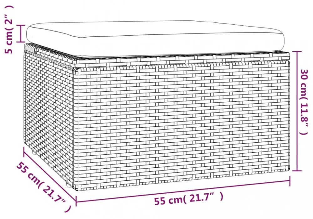 szürke polyrattan kerti lábtartó párnával 55 x 55 x 30 cm