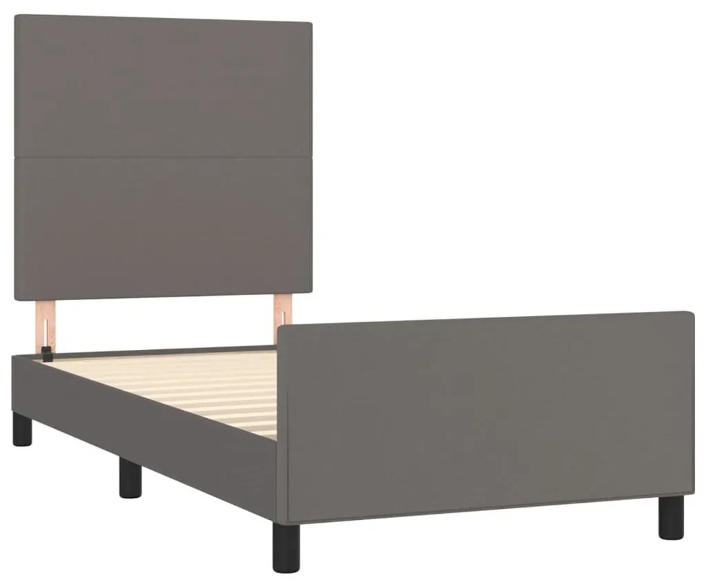 szürke műbőr ágykeret fejtámlával 100 x 200 cm