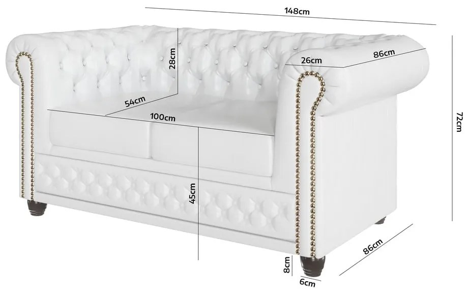 Fehér bőrutánzat kanapé 148 cm York – Ropez