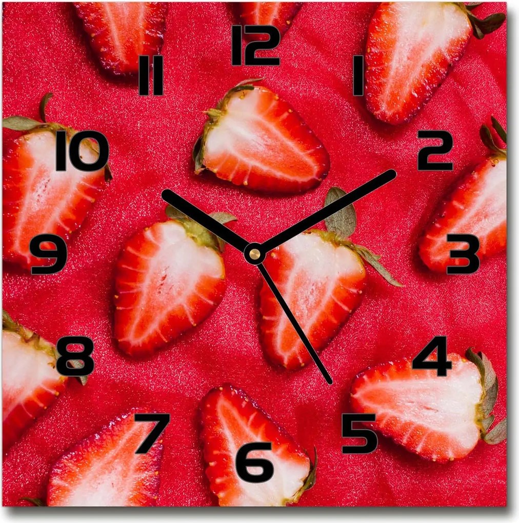 Négyzet alakú üveg falióra Szeletelt eper 30x30