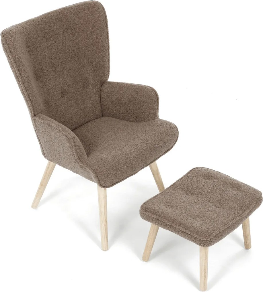 Barna relaxfotel, boucle szövet kárpitozással, AK-319 BR2