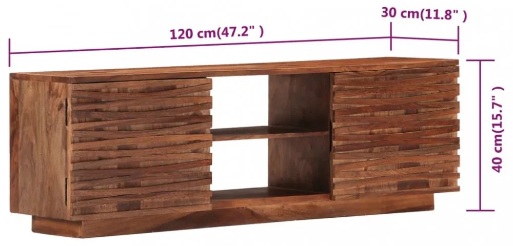 tömör akácfából TV-szekrény 120 x 30 x 40 cm