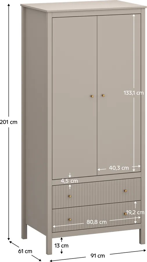 Szekrény, szürkésbarna Taupe/craft arany tölgy, KLIO 2D2S