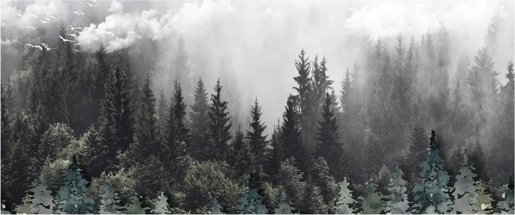 Kép - Erdő illusztrált elemekkel (120x50 cm)