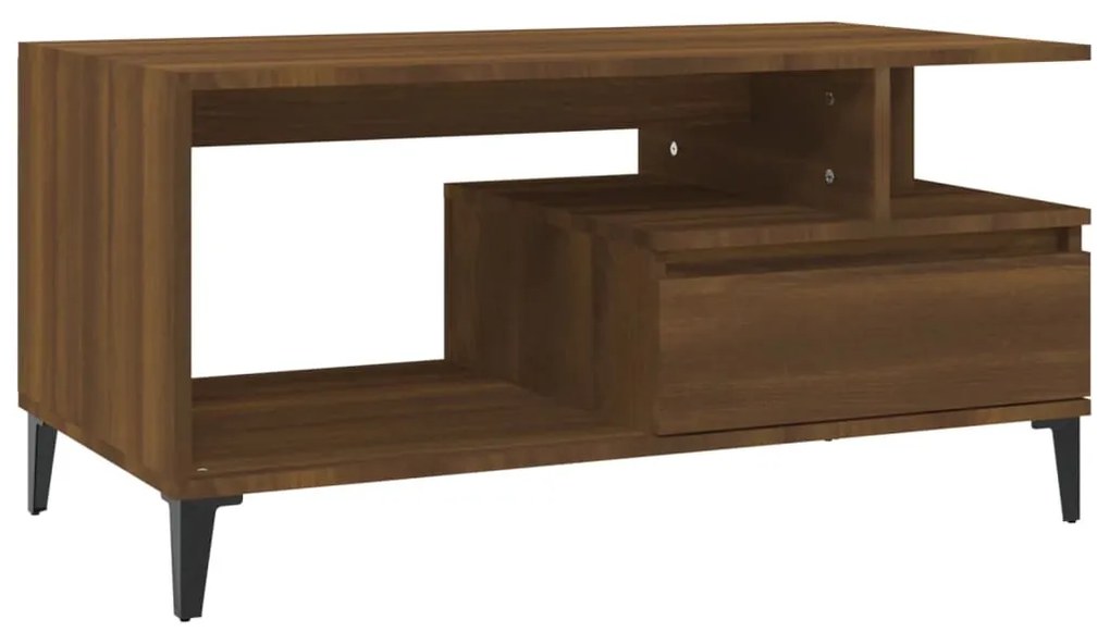 Barna tölgyszínű szerelt fa dohányzóasztal 90x49x45 cm