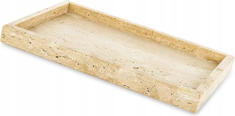 Téglalap Alakú Travertin Kő Tálca 30x20cm Bézs Barna Travertin