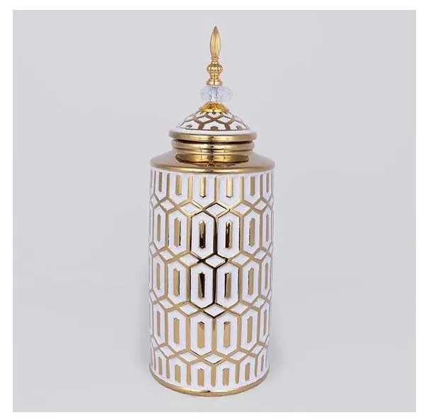 Kerámia tégely 45,7x16,9 cm arany/fehér