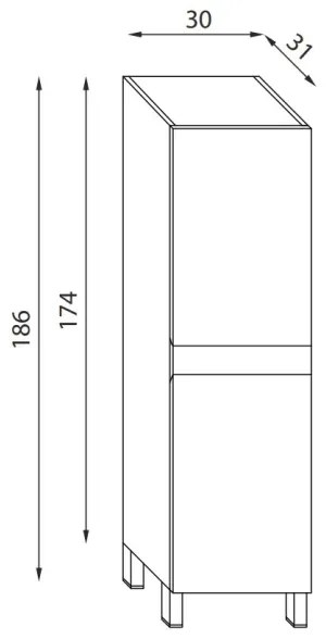 KENWOOD 186 cm-es fürdőszobai szekrény, tölgy