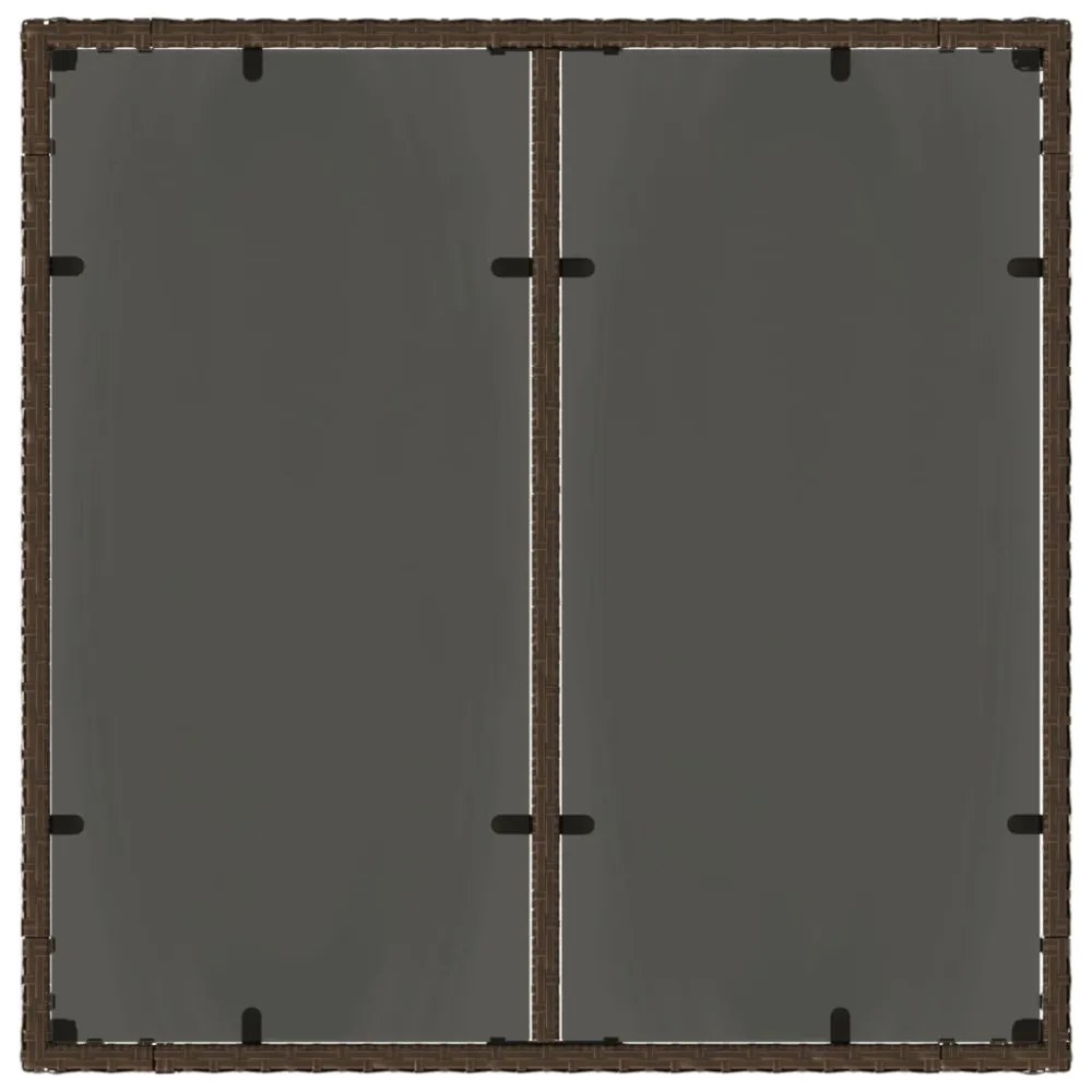 barna polyrattan üveglapos kerti asztal 90 x 90 x 75 cm